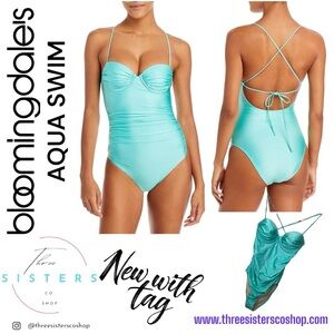 Aqua ruched underwire One-Piece Swimsuit Bloomingdale’s New with Tag Adjustable